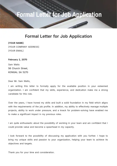 Free Formal Letter for Job Application Template to Edit Online