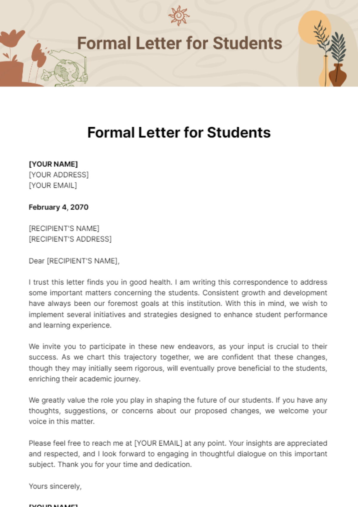 Free Formal Letter for Students Template