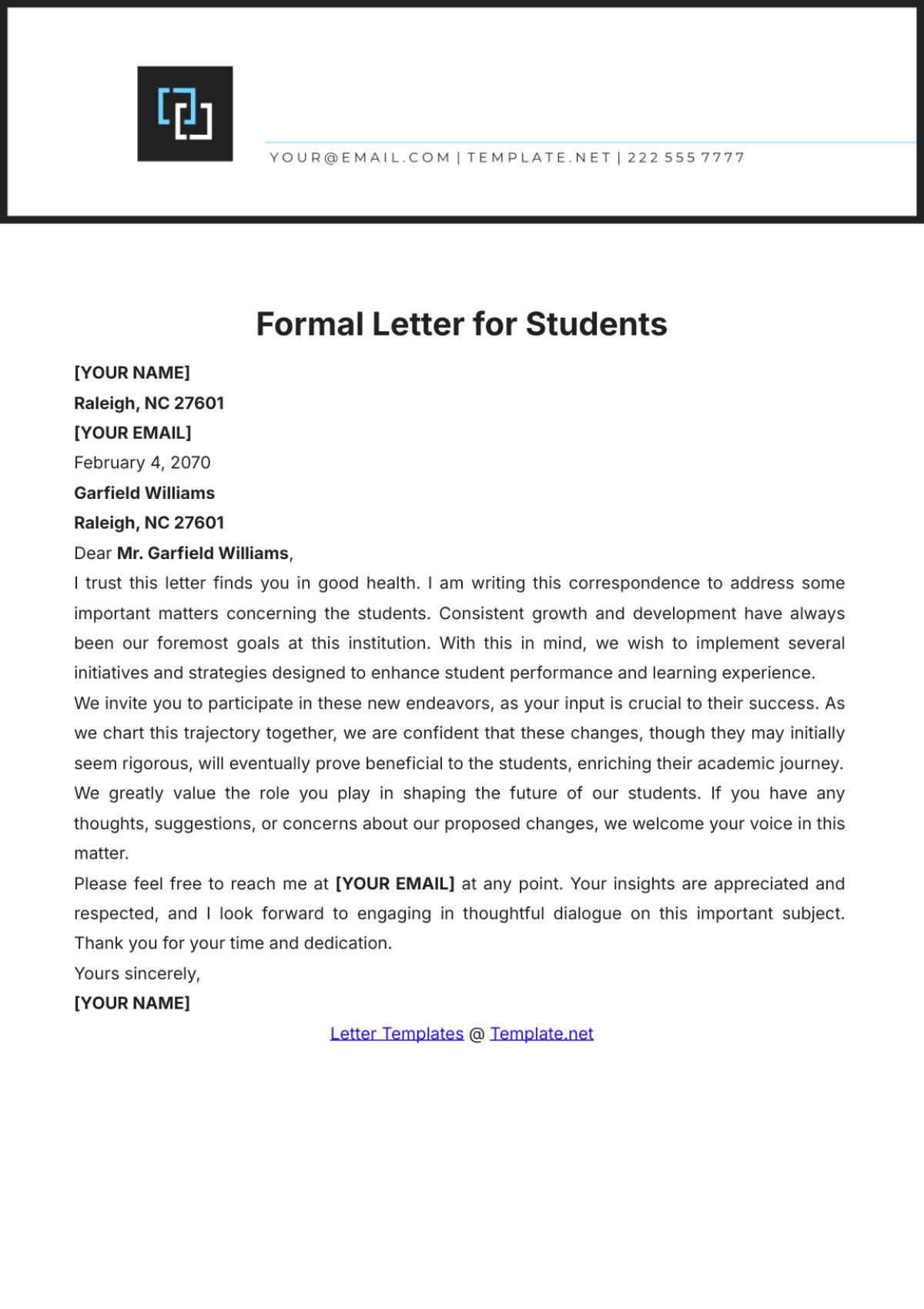 Formal Letter for Students Template - Edit Online & Download