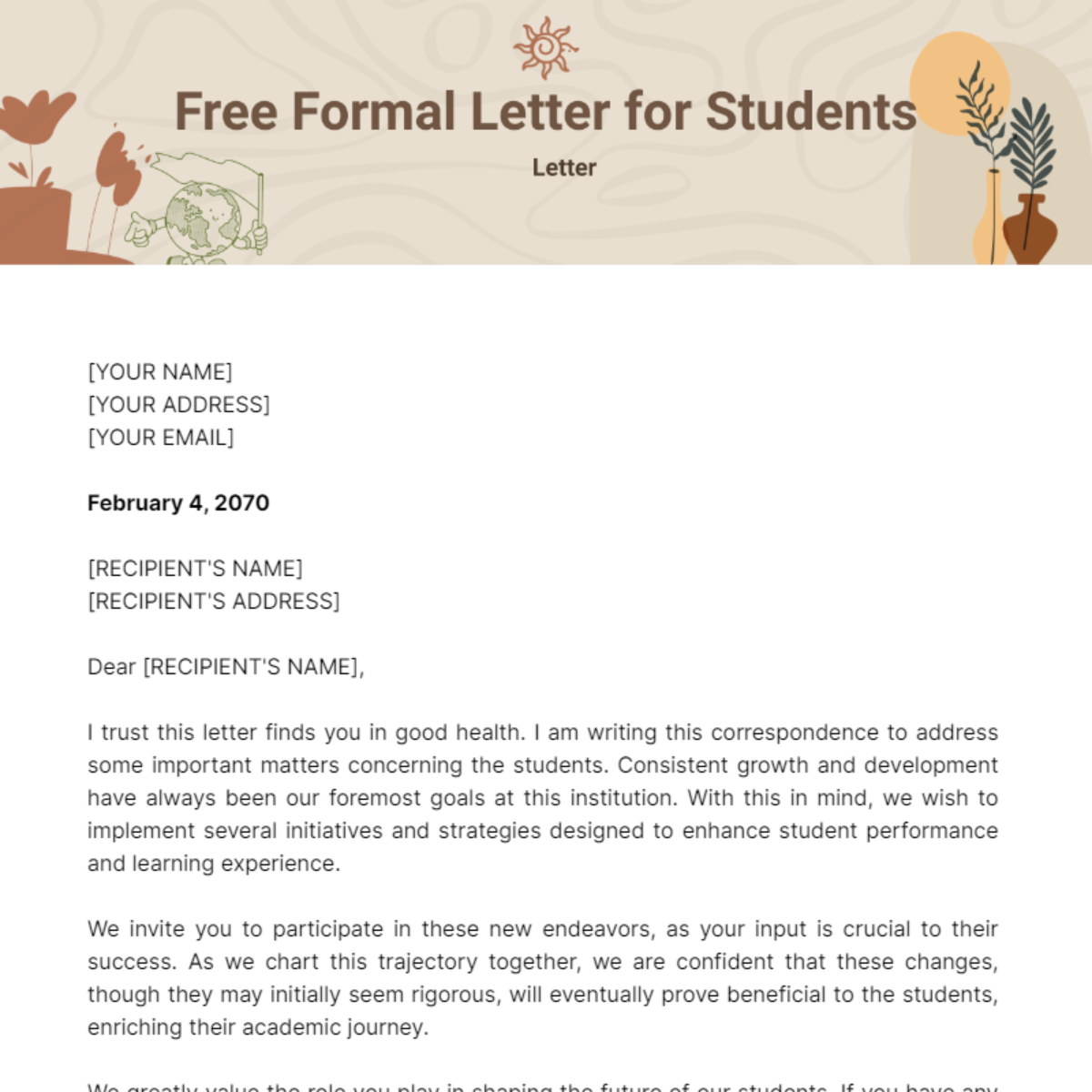 Formal Letter for Students Template