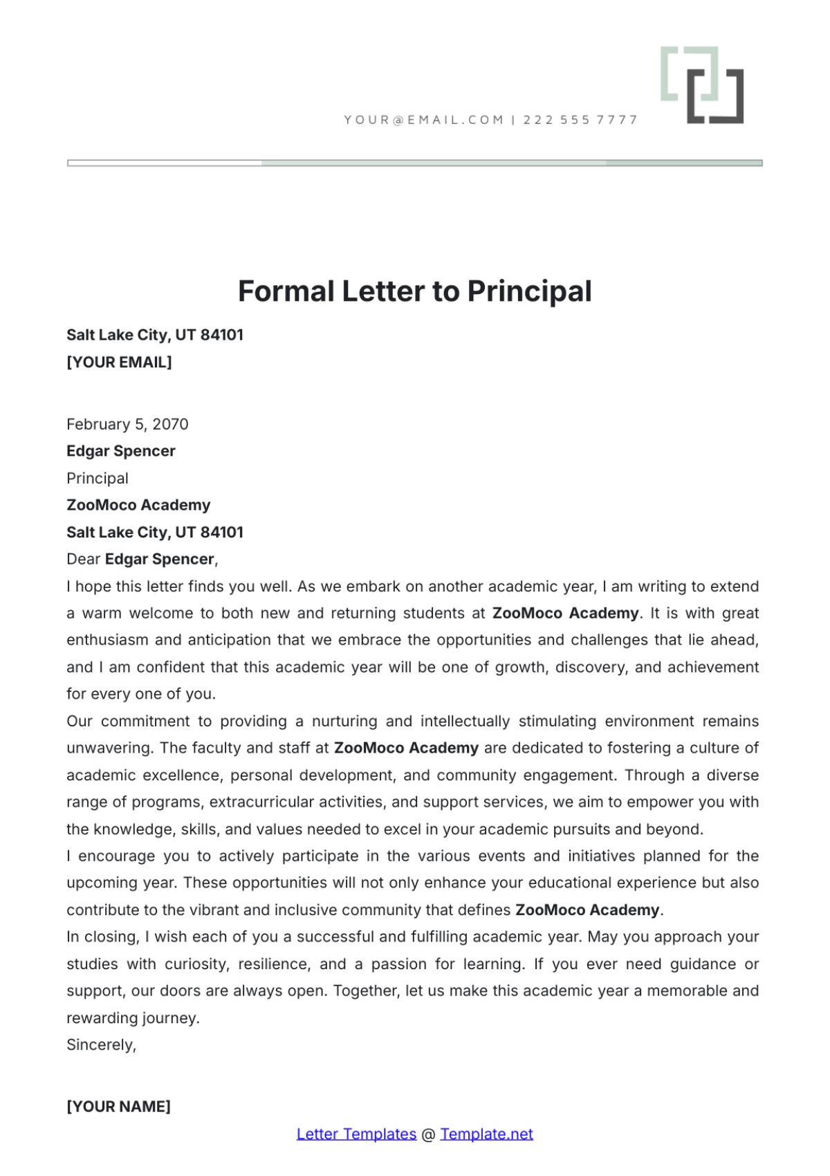 Formal Letter to Principal Template - Edit Online & Download