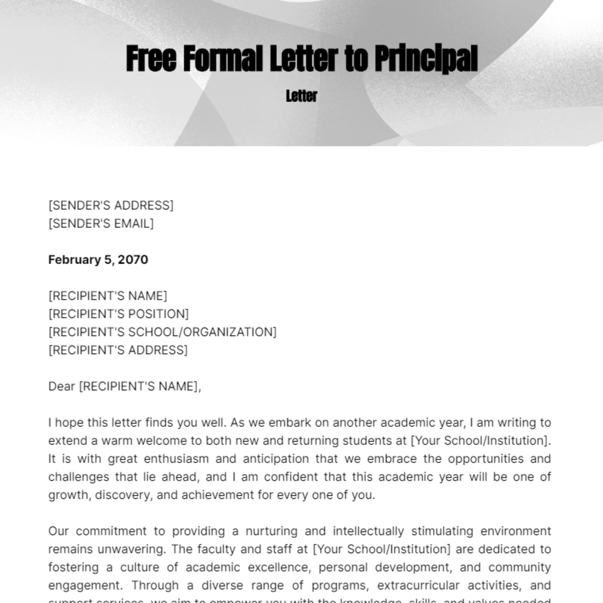 Formal Letter to Principal Template