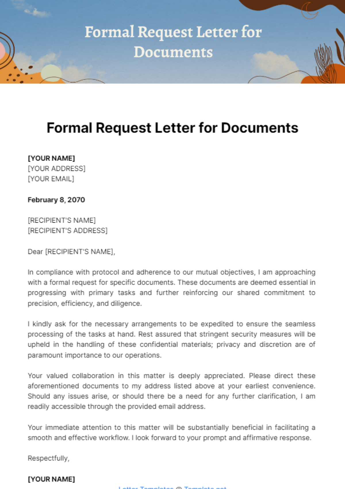 Free Formal Request Letter for Documents Template