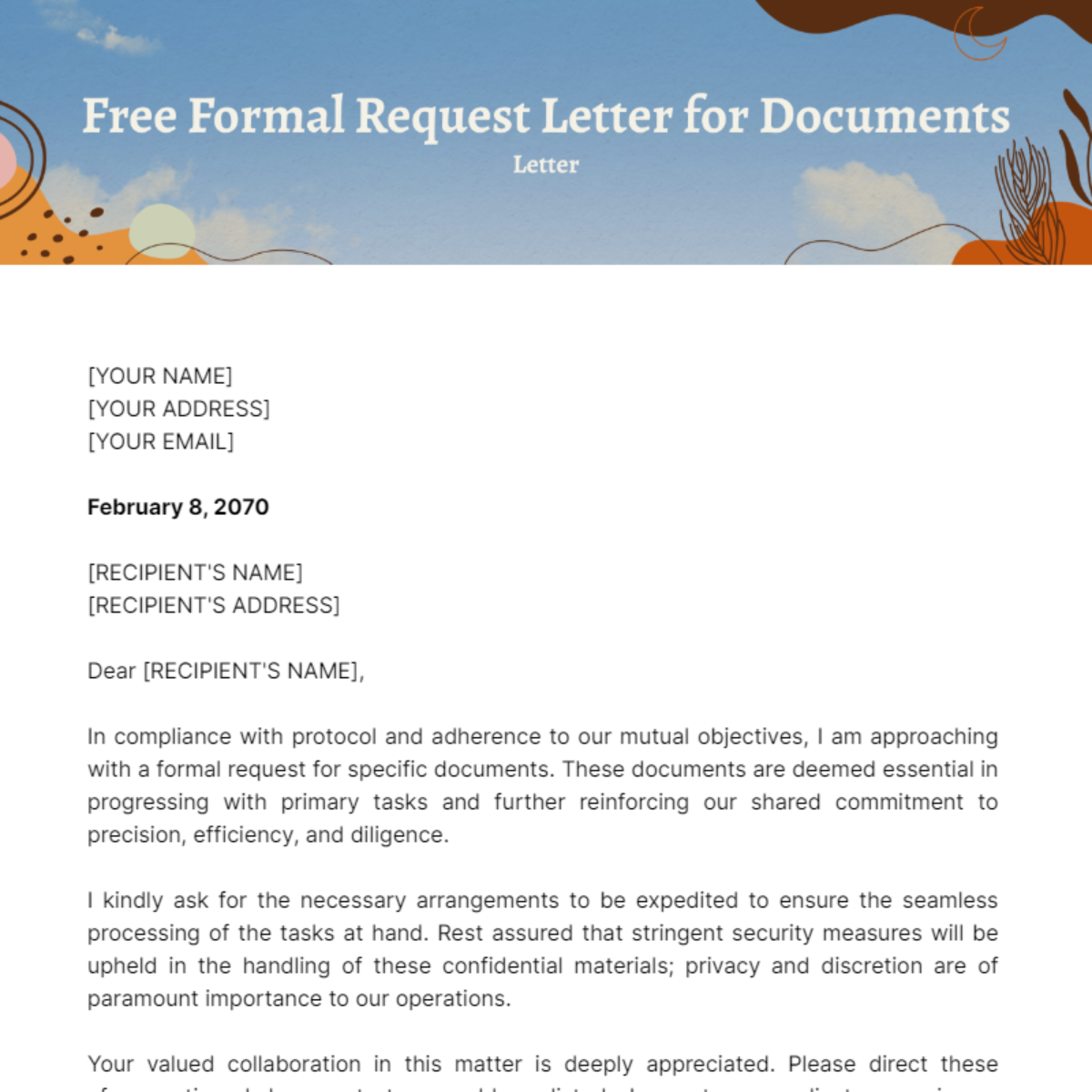 Formal Request Letter for Documents Template
