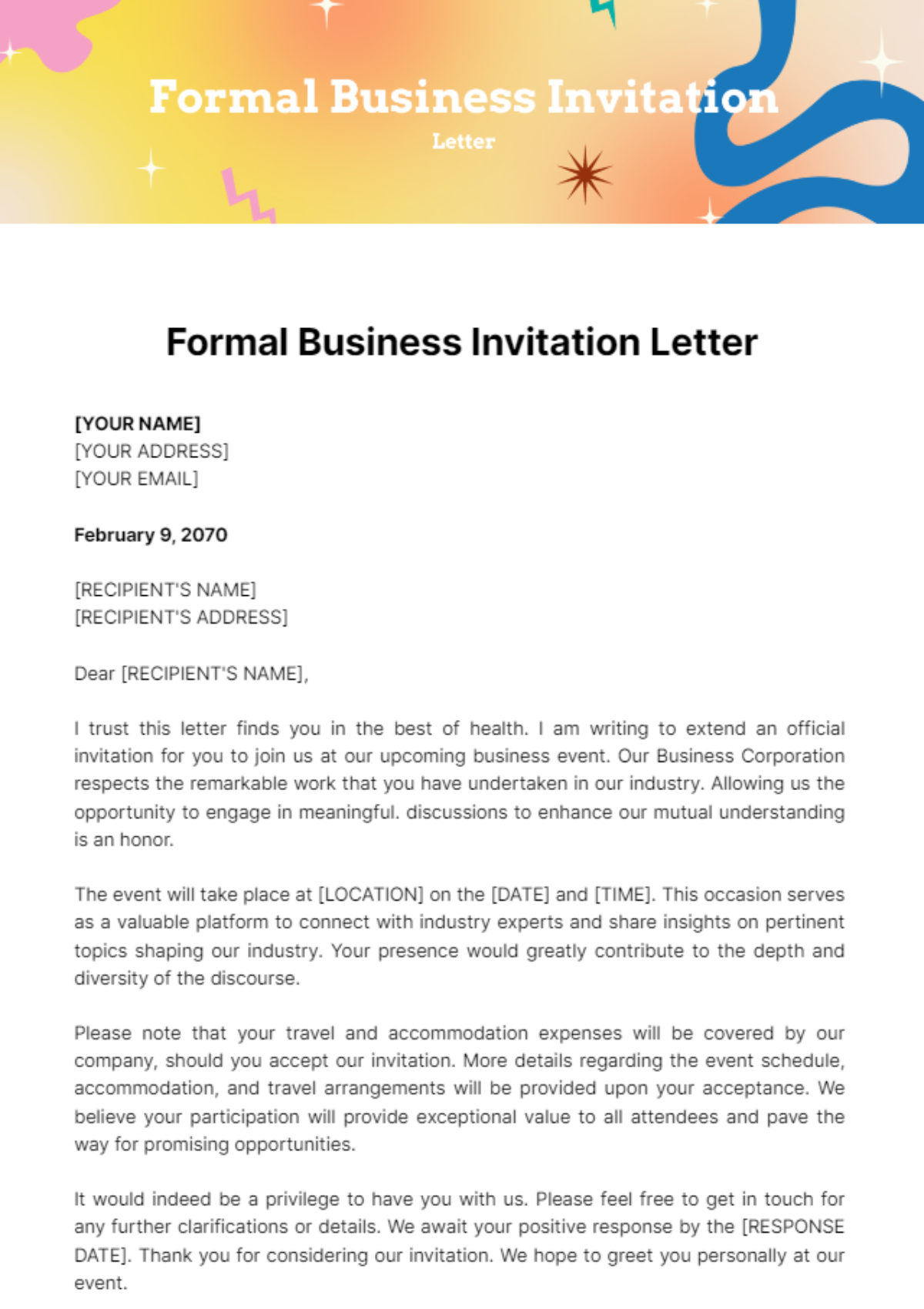 Free Formal Business Invitation Letter Template
