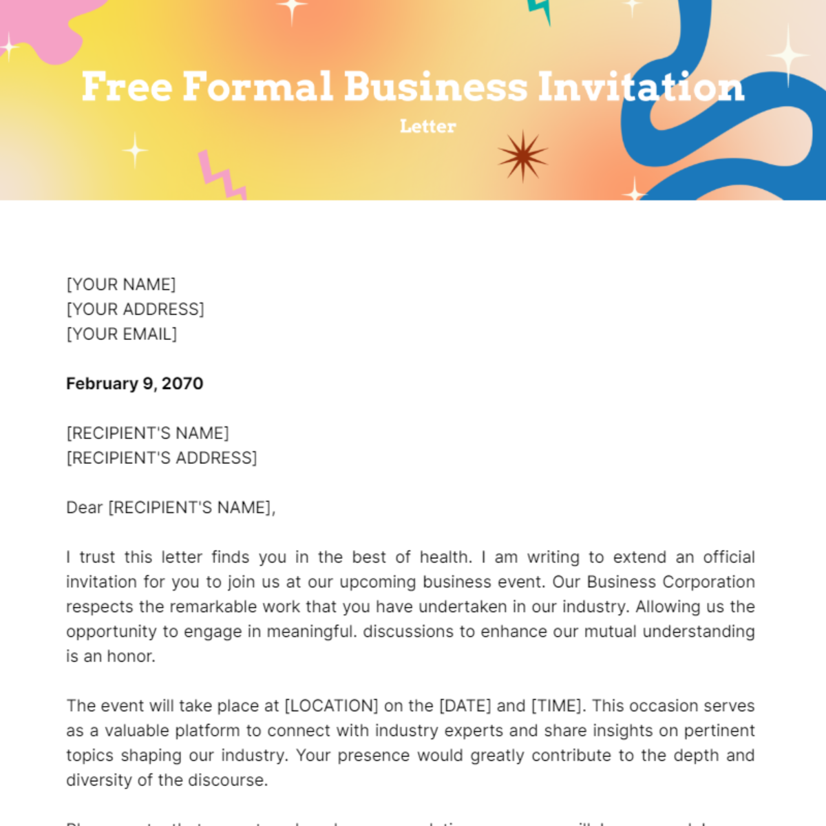Formal Business Invitation Letter Template