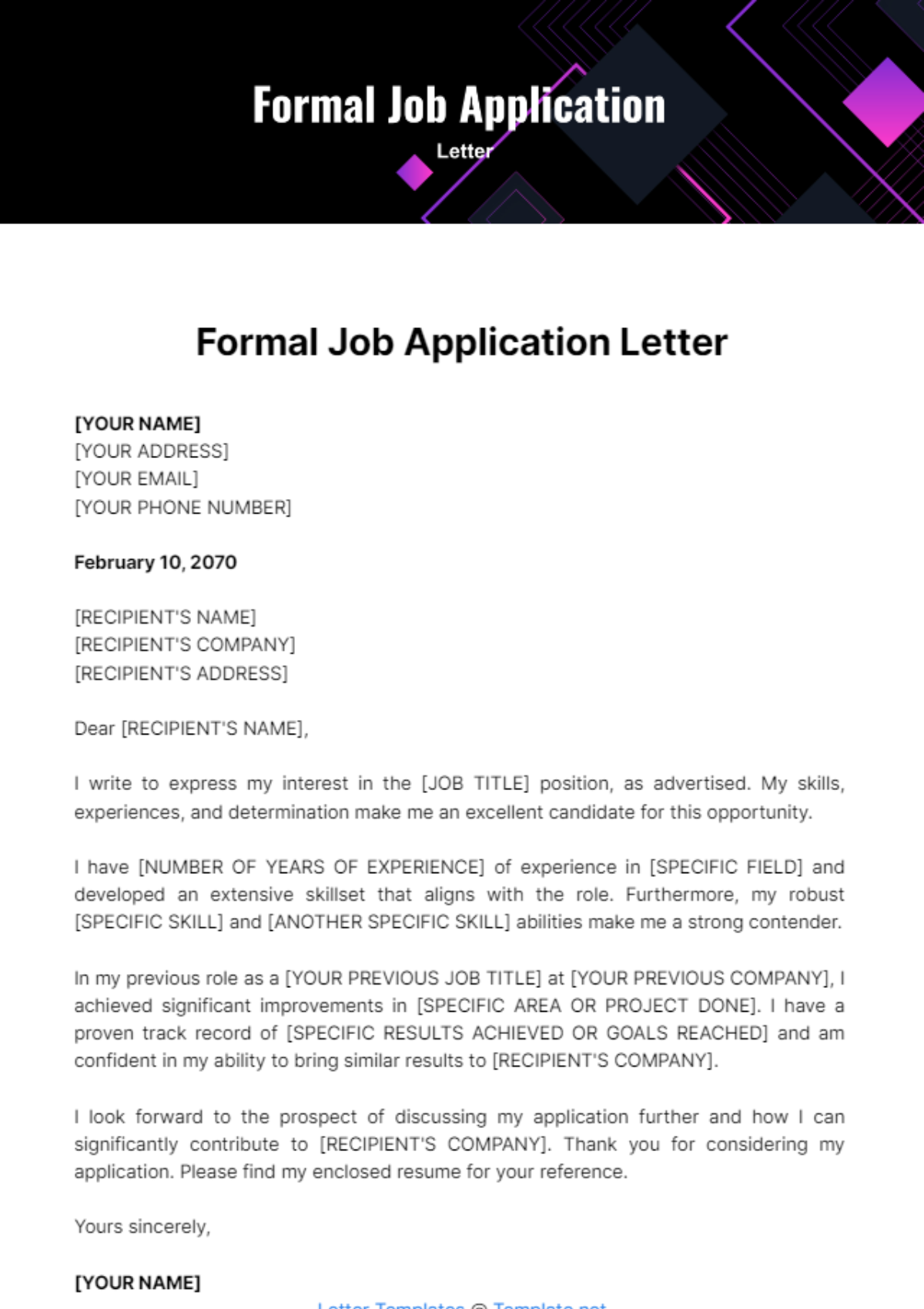 Free Formal Job Application Letter Template