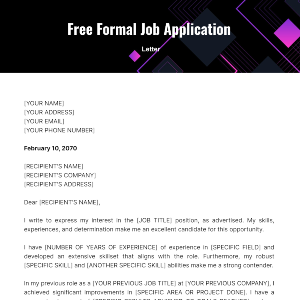 Formal Job Application Letter Template
