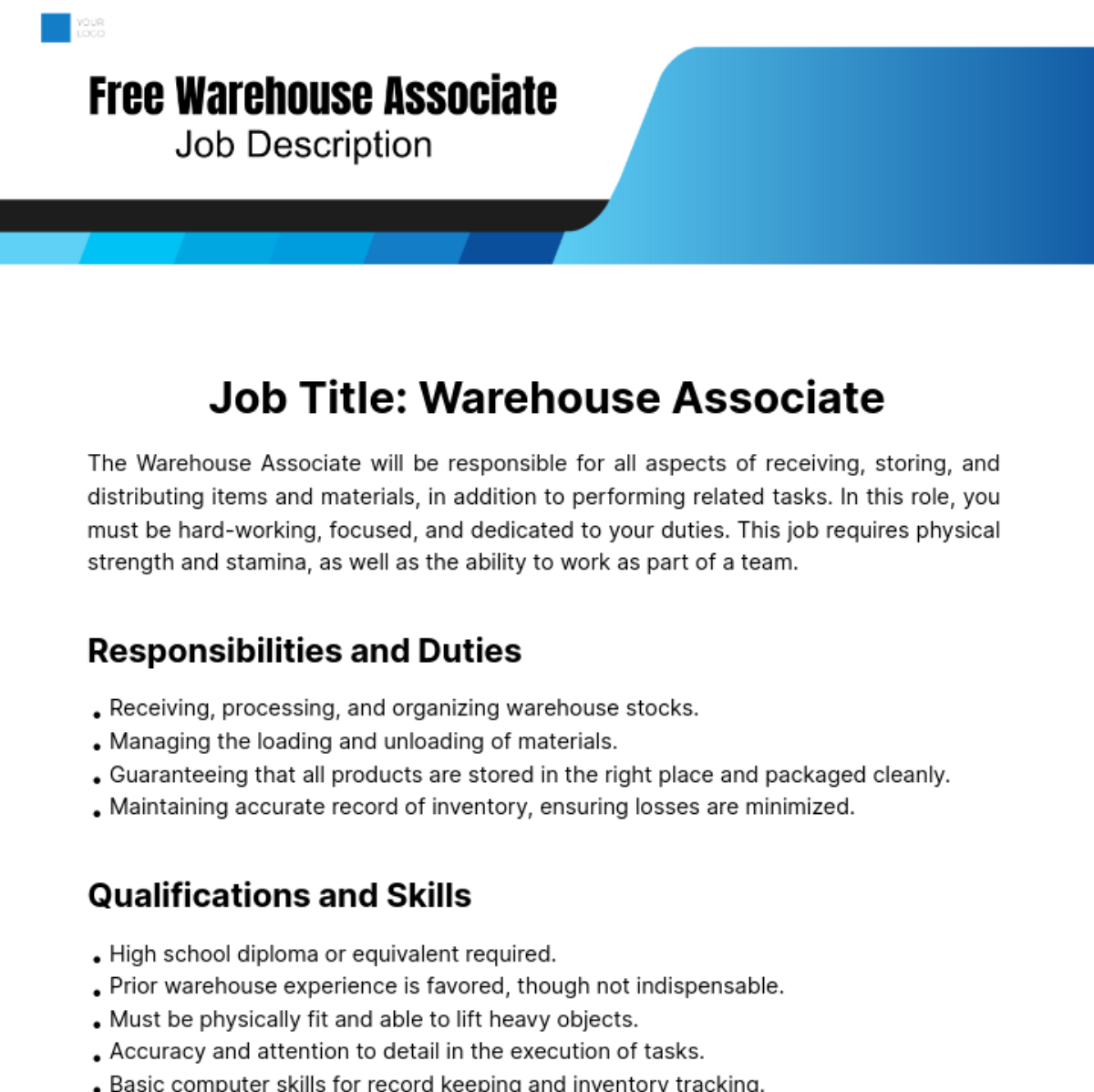 Home Depot General Warehouse Associate Job Description