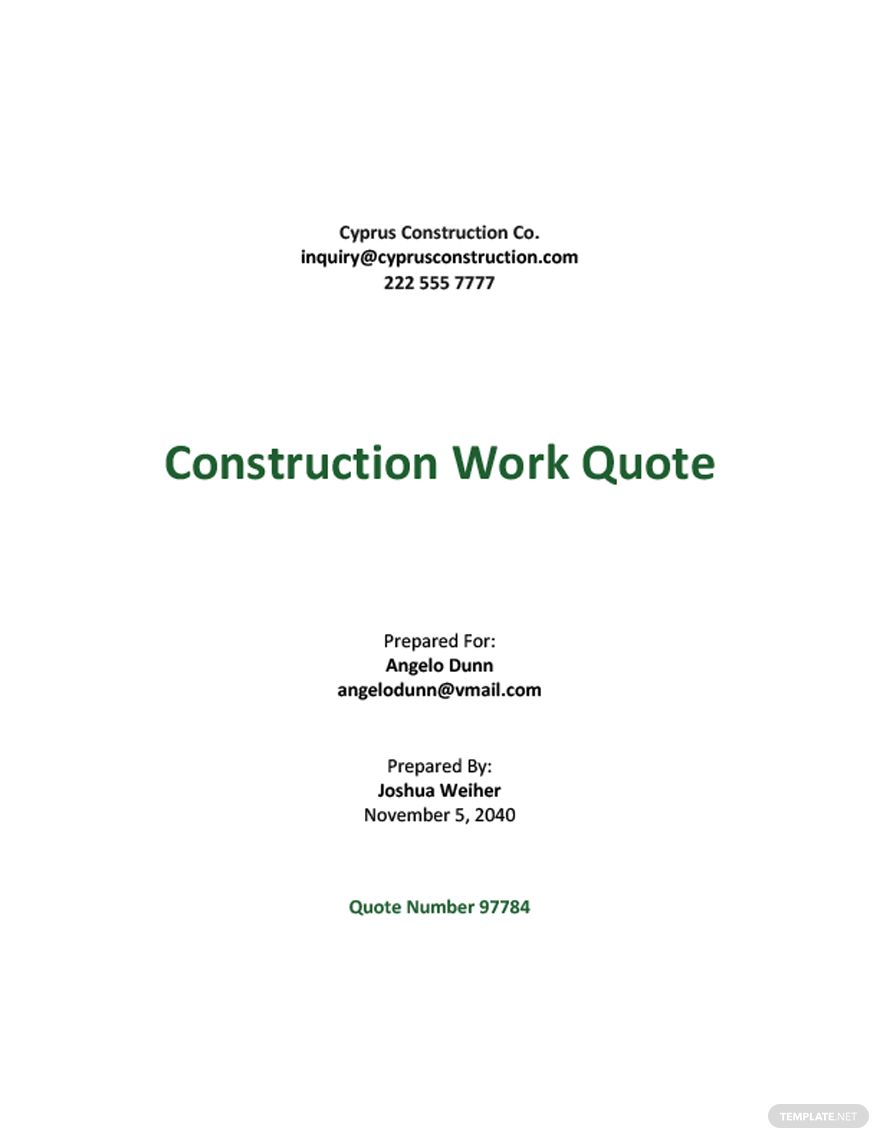 Sample Work Quotation Template