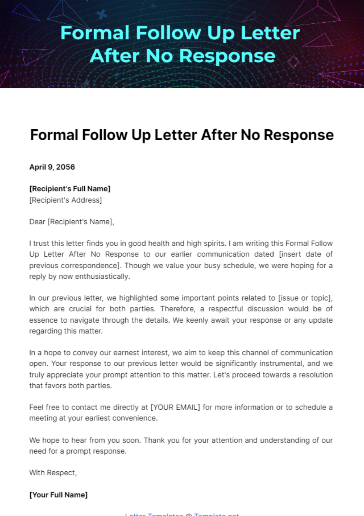 Free Formal Follow Up Letter After No Response Template