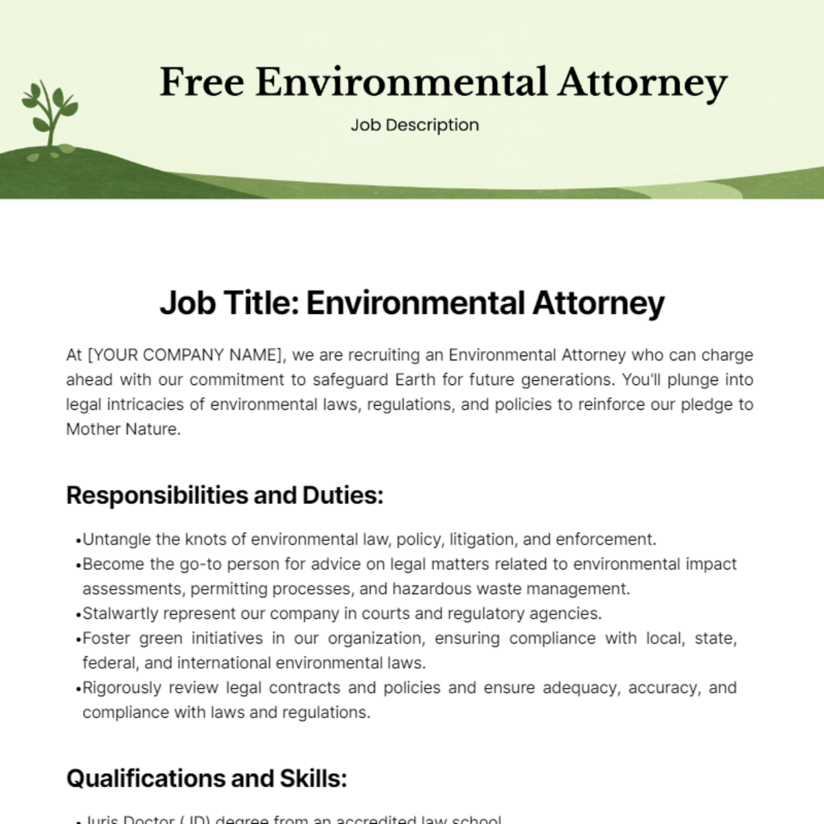 Environmental Attorney Job Description Template - Edit Online & Download