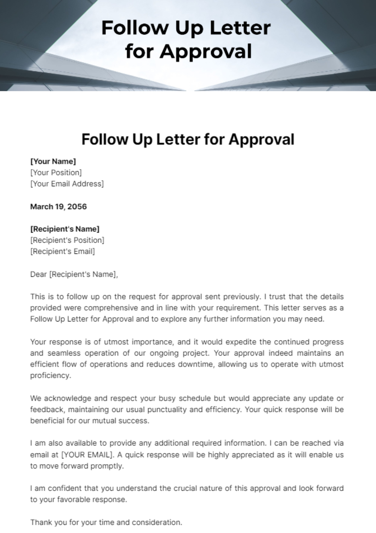 Free Follow Up Letter for Approval Template