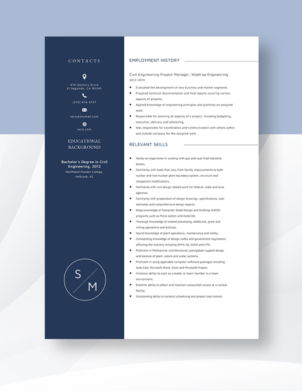 Civil Engineering Project Manager Resume Template