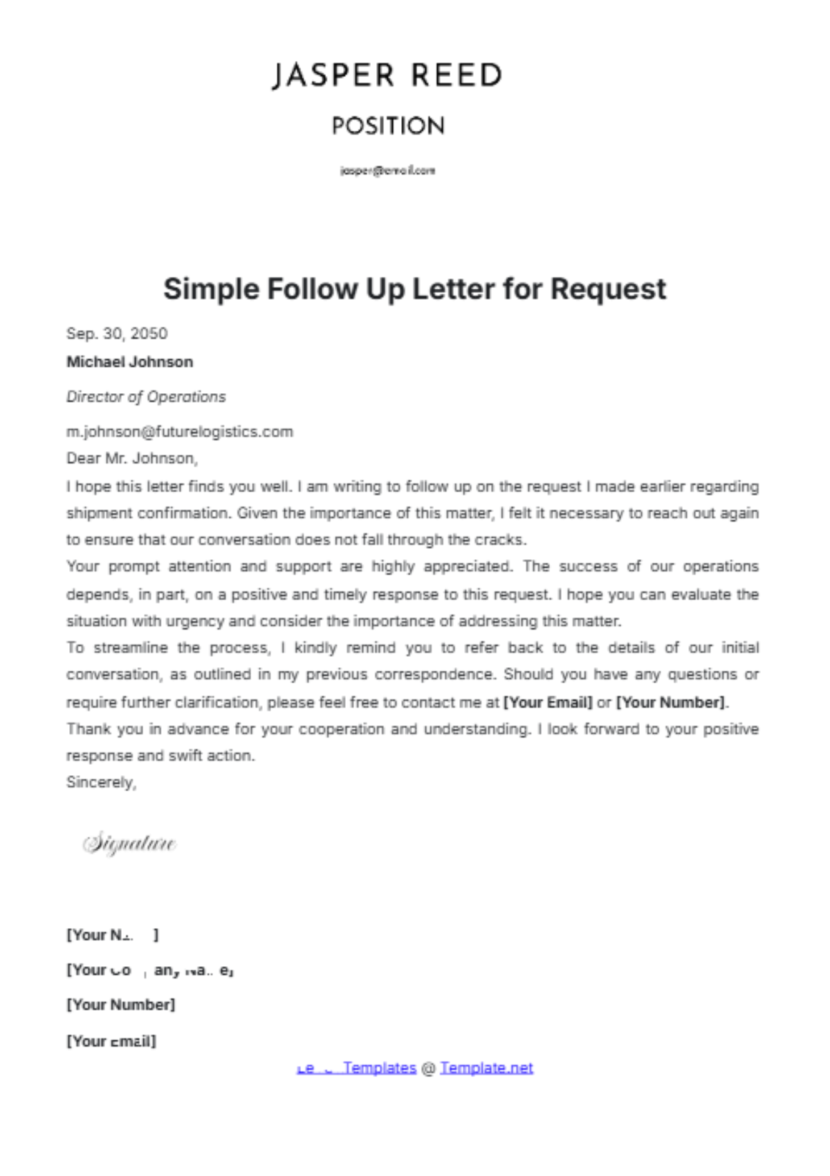 Simple Follow Up Letter for Request Template - Edit Online & Download