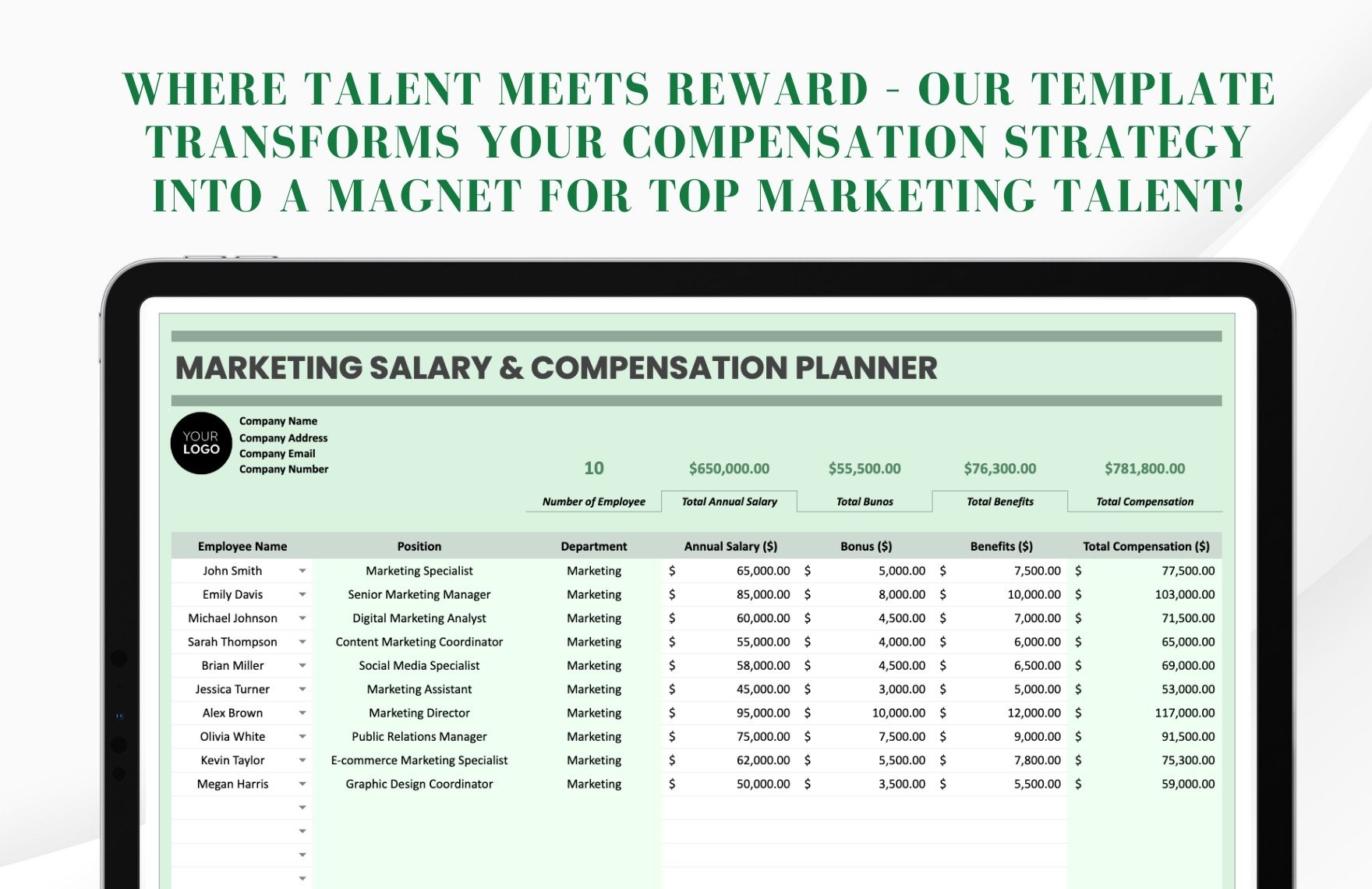 Marketing Salary & Compensation Planner Template