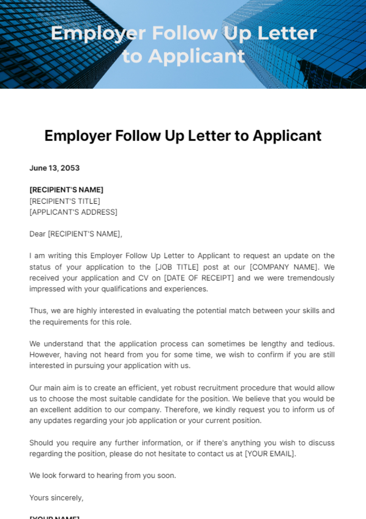 Free Employer Follow Up Letter to Applicant Template