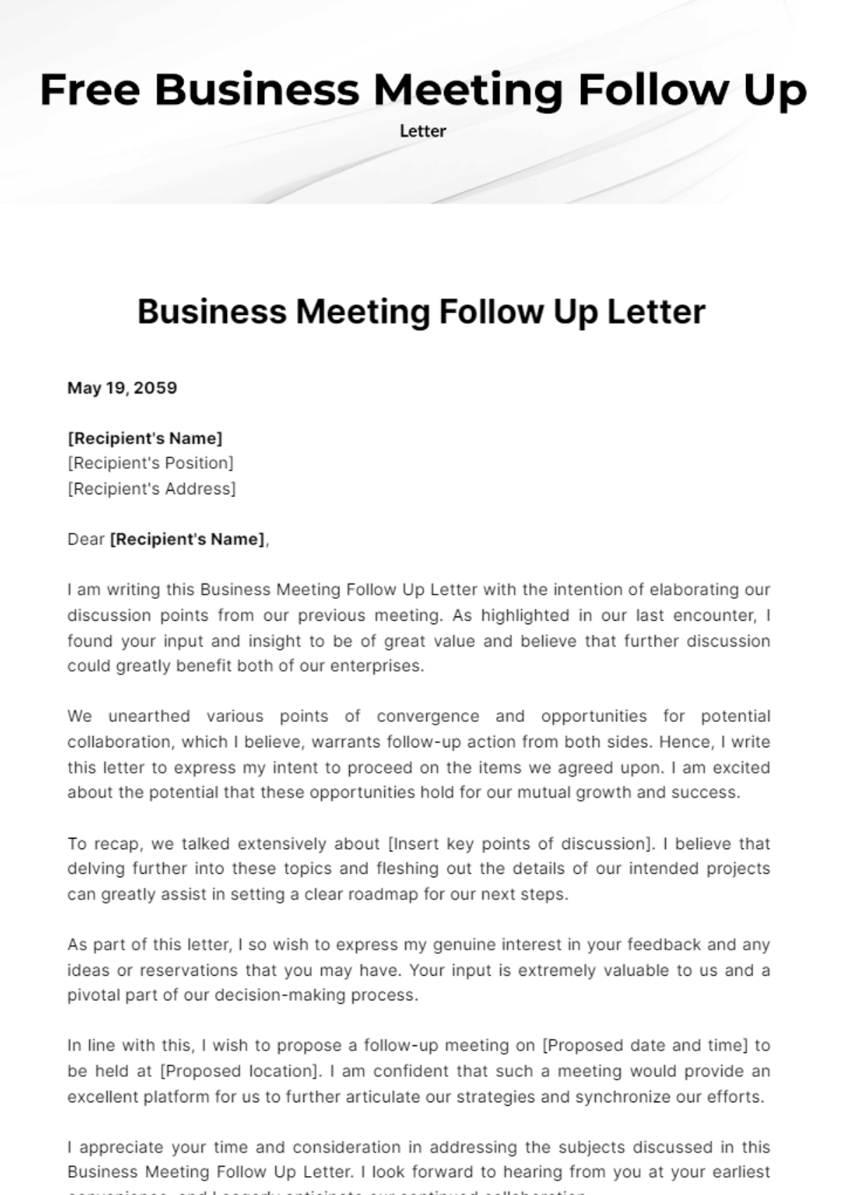 Free Business Meeting Follow Up Letter Template