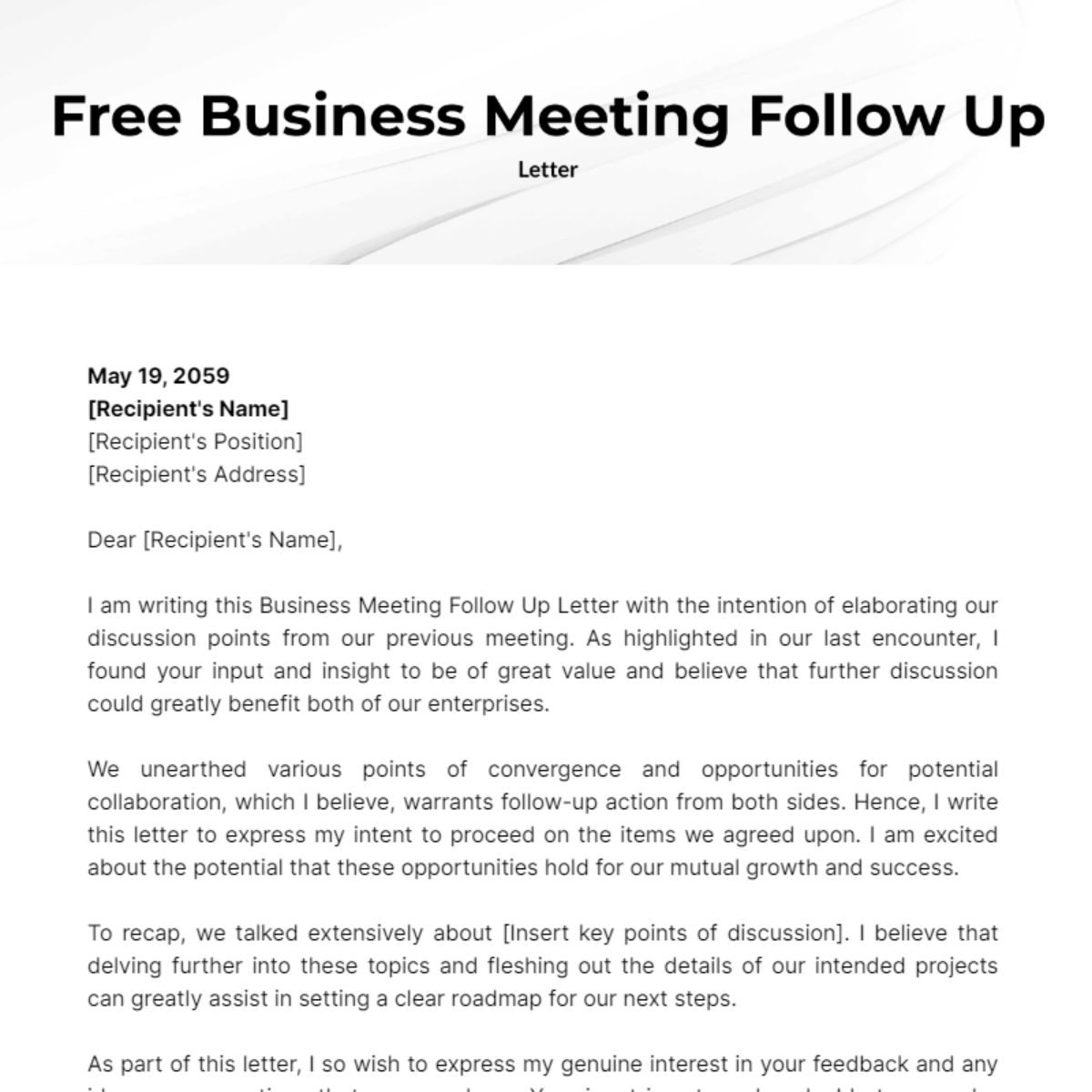Business Meeting Follow Up Letter Template