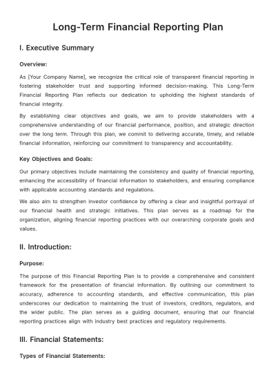 Free Long-Term Financial Reporting Plan Template to Edit Online