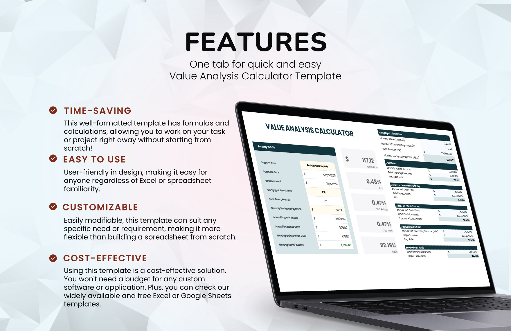 Value Analysis Calculator Template