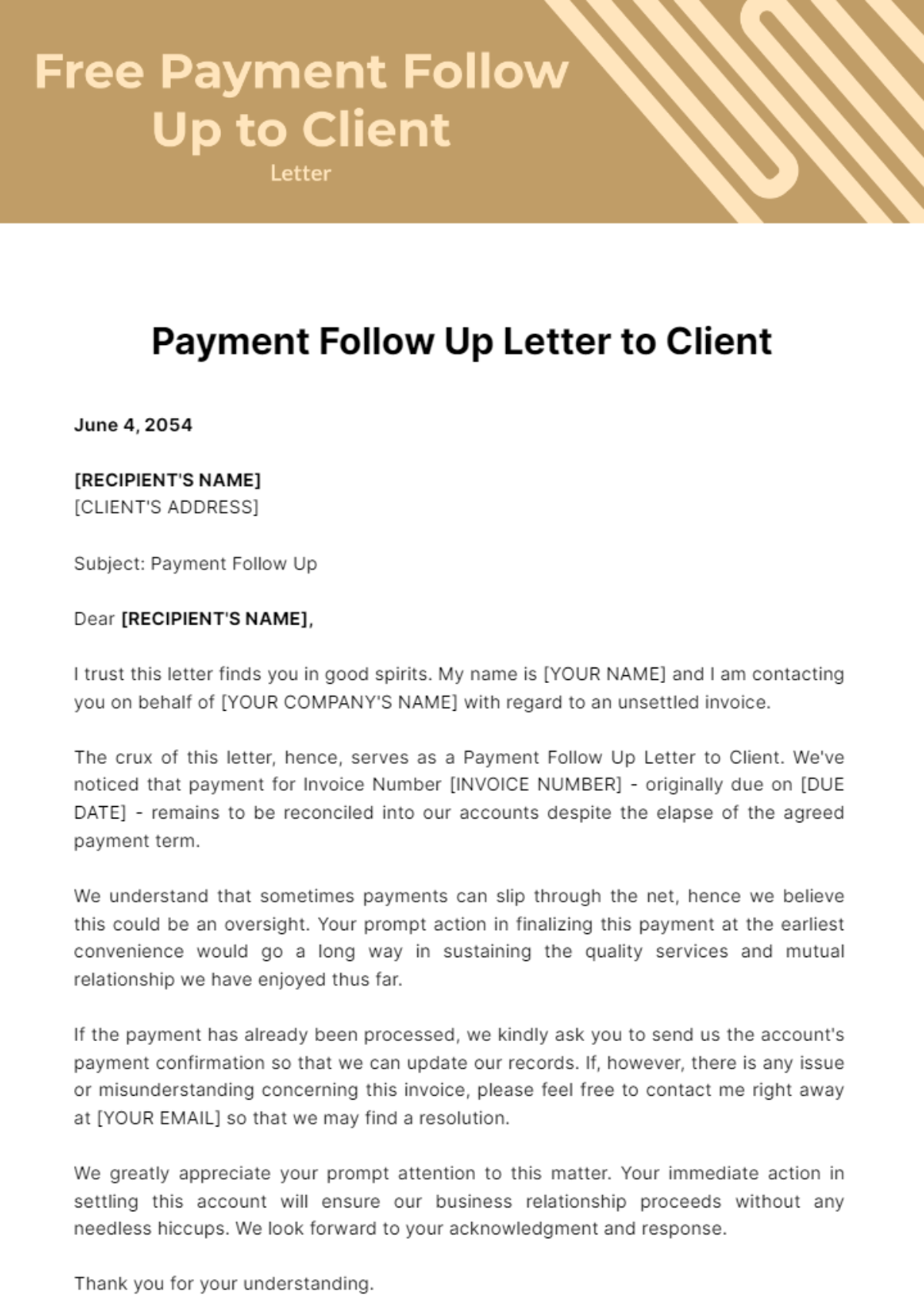 Free Payment Follow Up Letter to Client Template