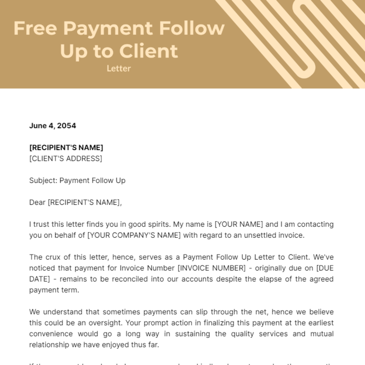Payment Follow Up Letter to Client Template
