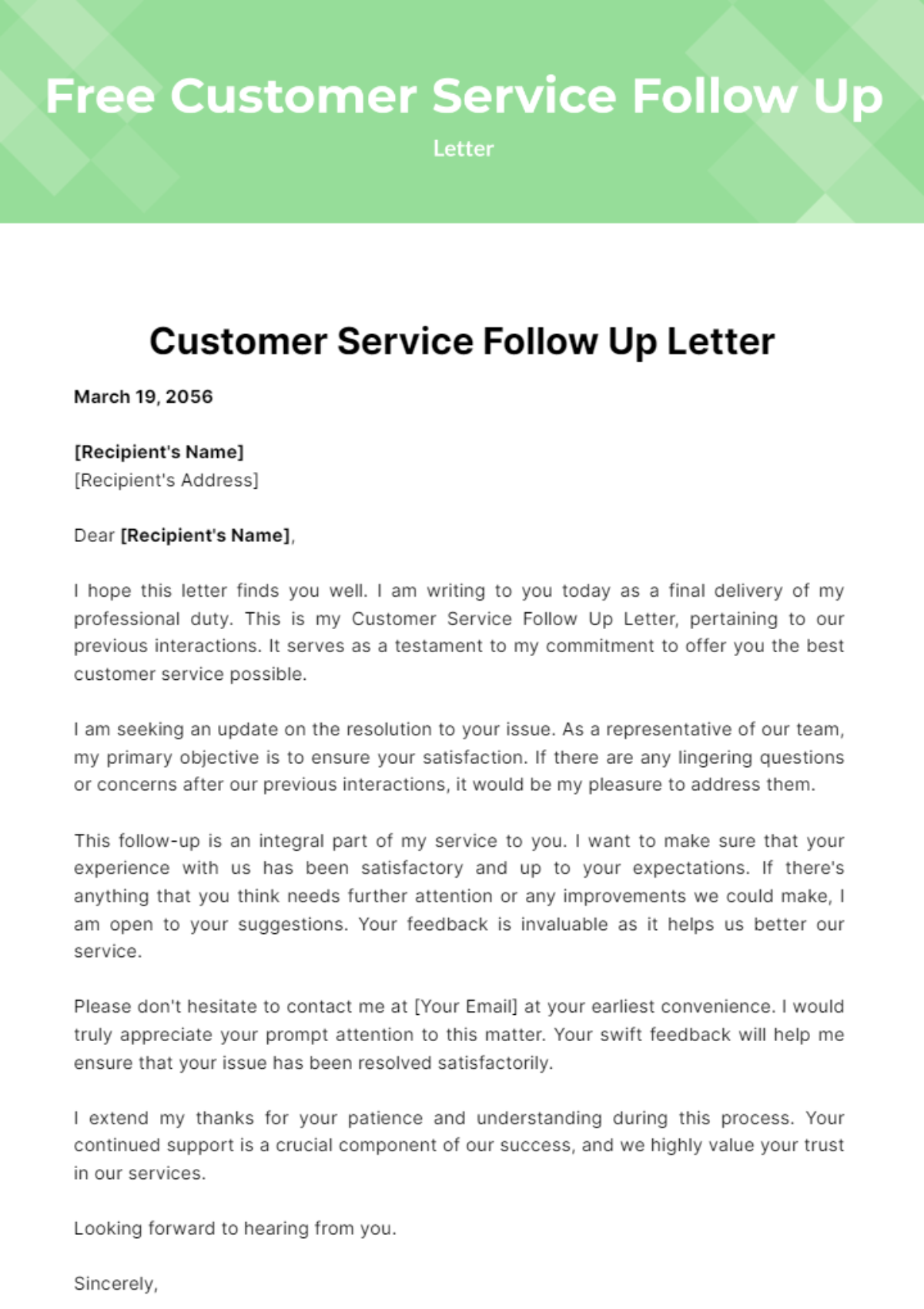Free Customer Service Follow Up Letter Template