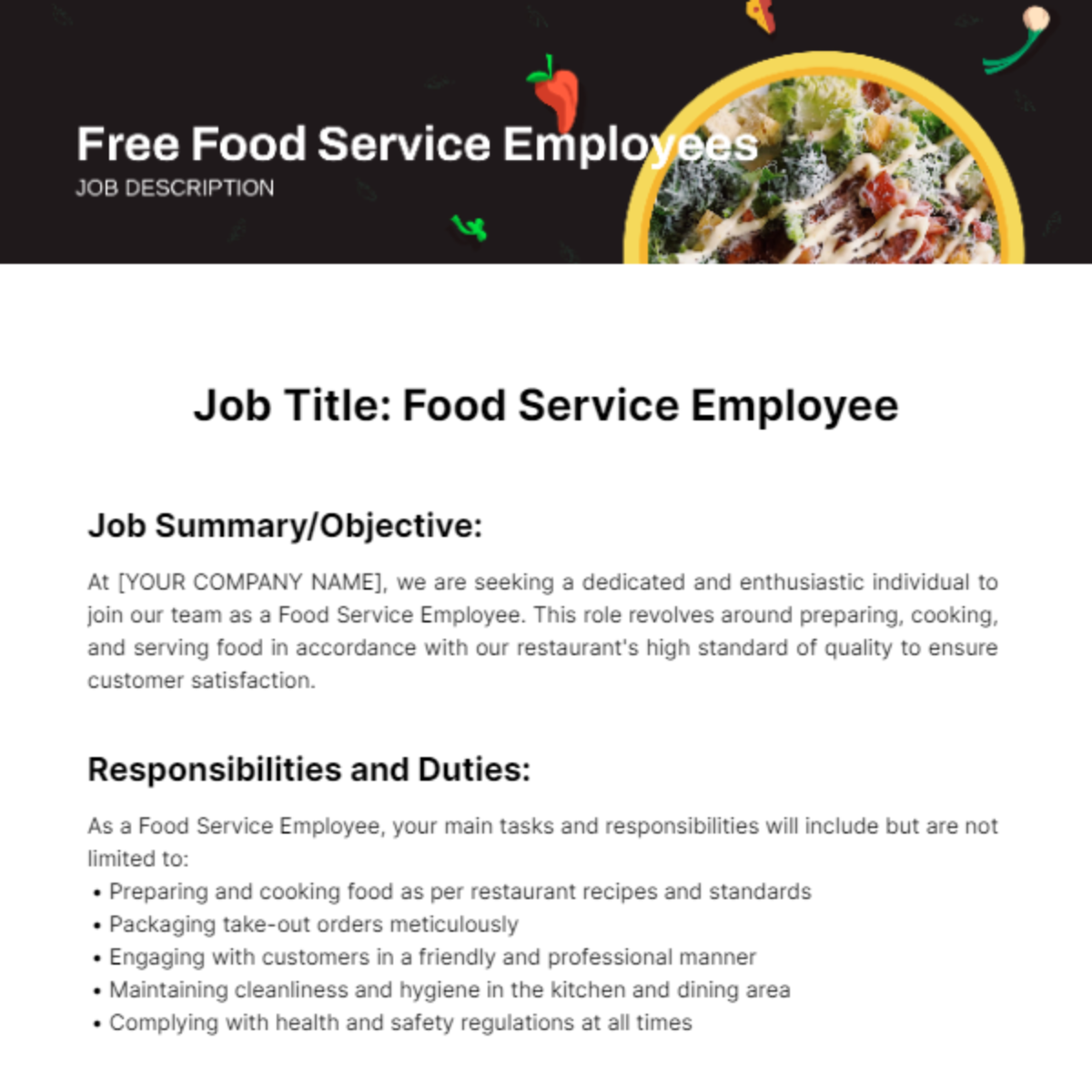 Food Service Employee Job Description Template - Edit Online & Download