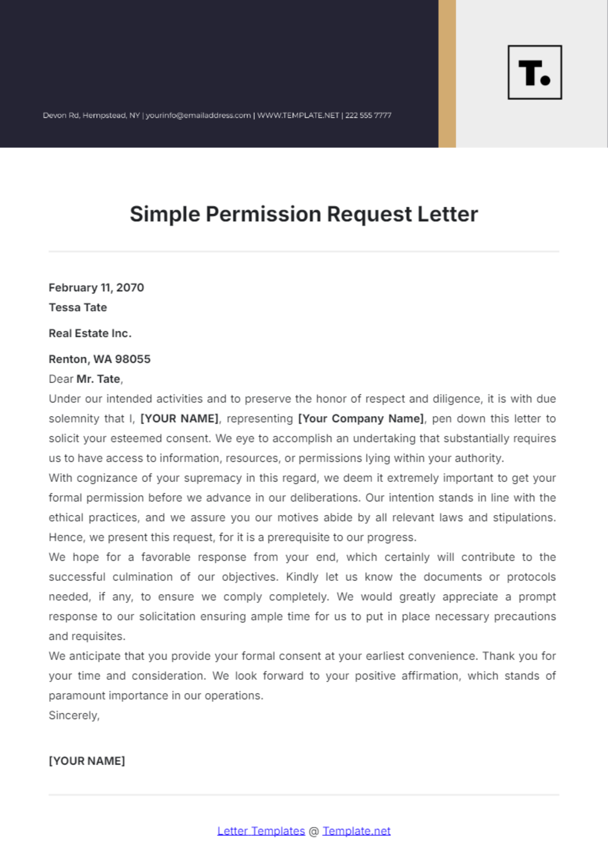 Simple Permission Request Letter Template - Edit Online & Download