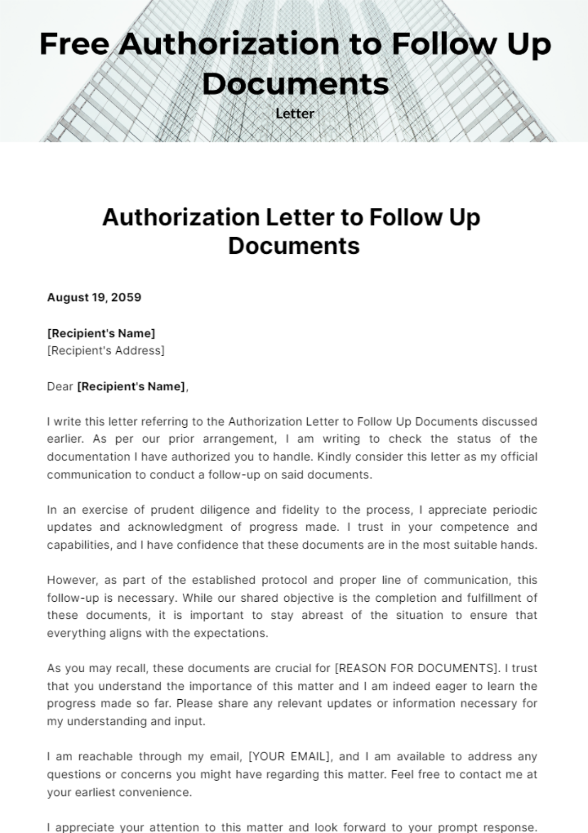 Free Authorization Letter to Follow Up Documents Template