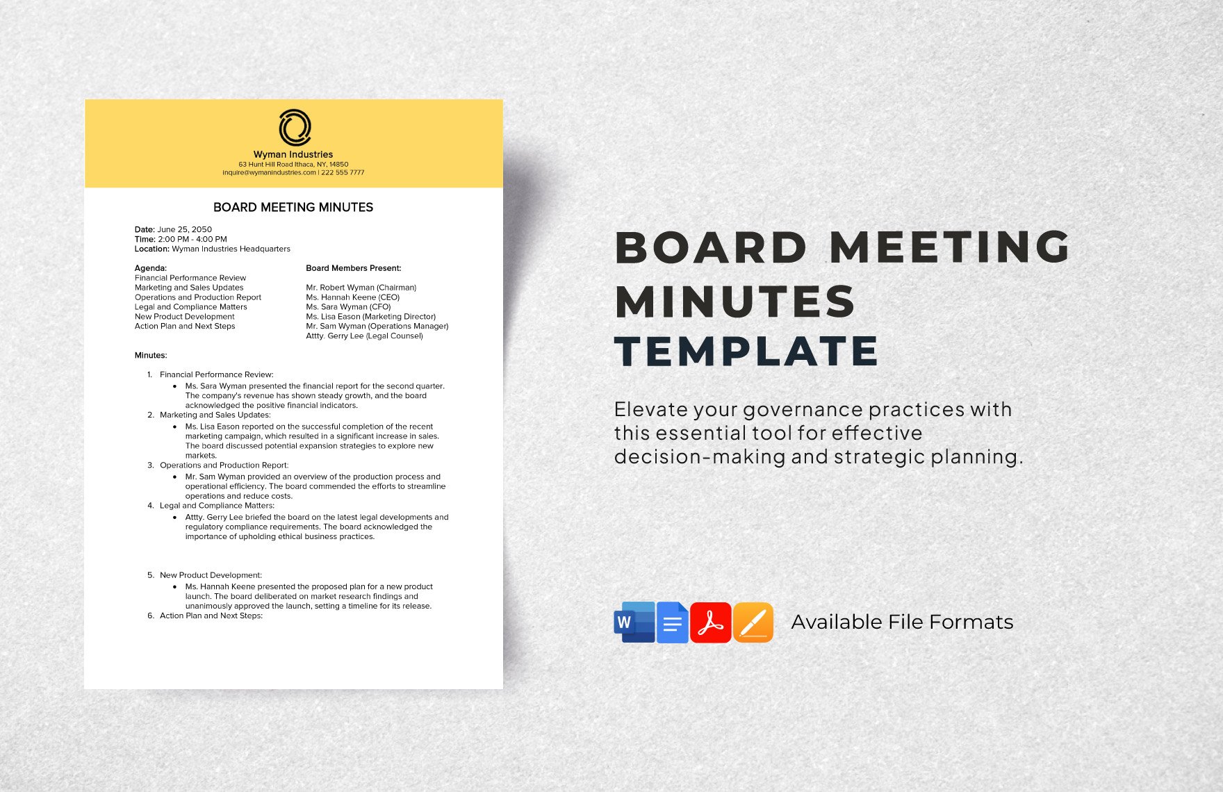 Board Meeting Minutes Template in Word, Google Docs, PDF, Apple Pages