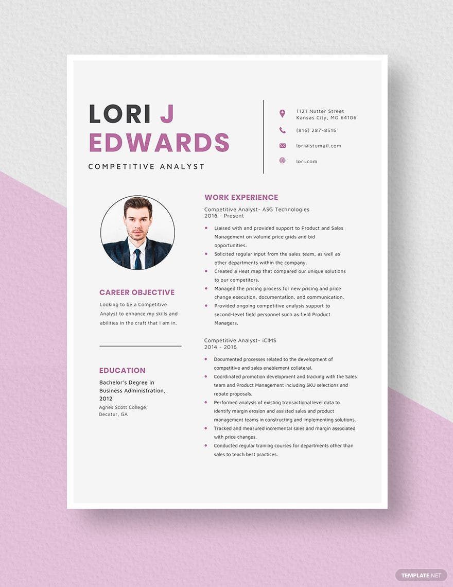 Free Competitive Analyst Resume Template