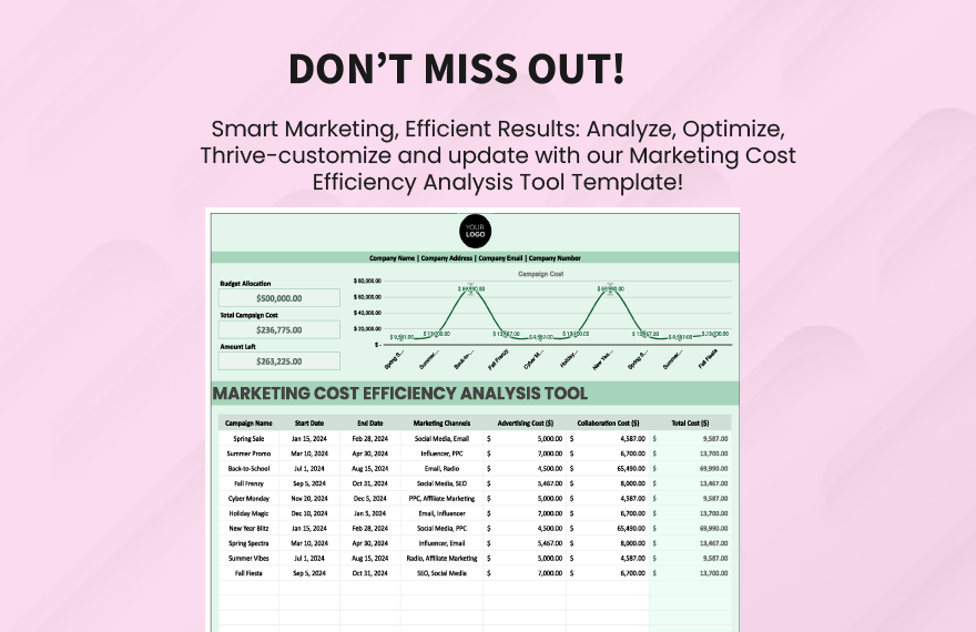 Marketing Cost Efficiency Analysis Tool Template