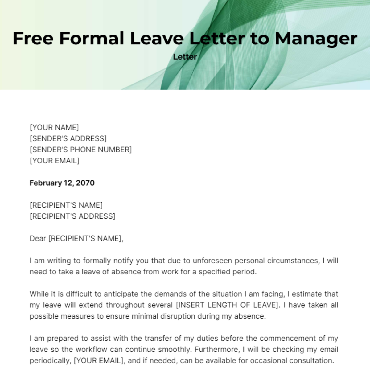 Formal Leave Letter to Manager Template