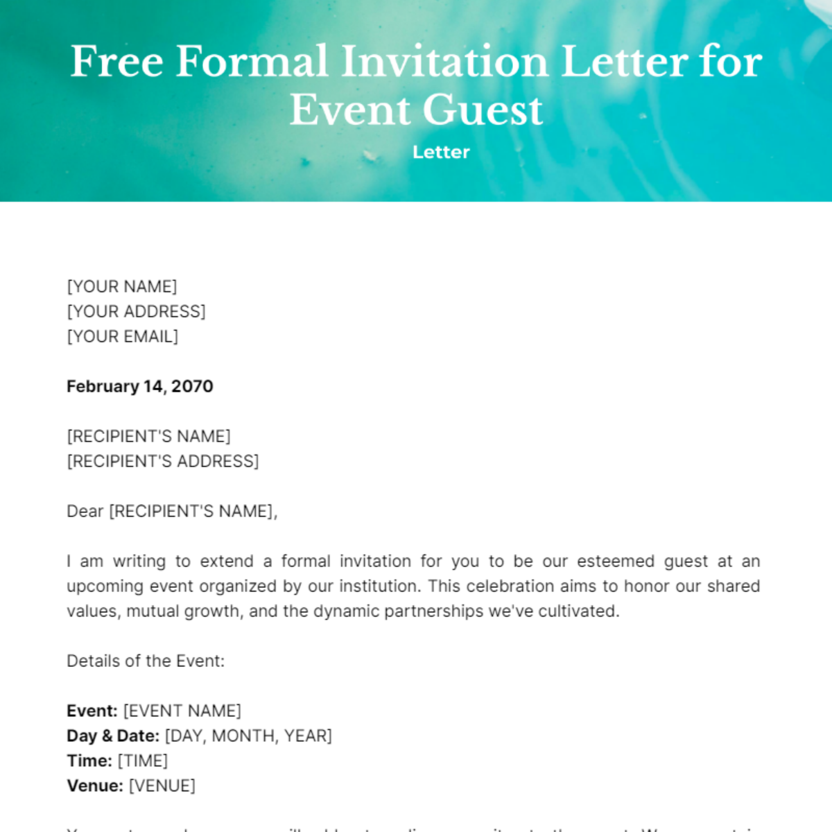 Formal Invitation Letter for Event Guest Template