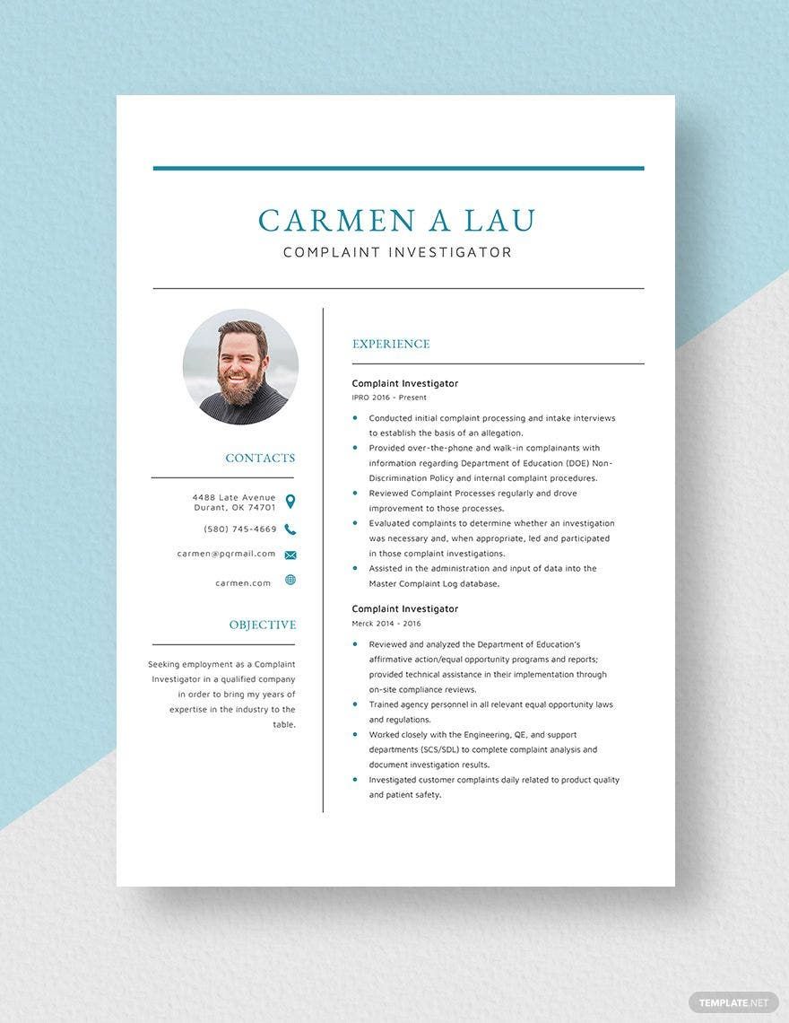Complaint Investigator Resume in Word, Apple Pages