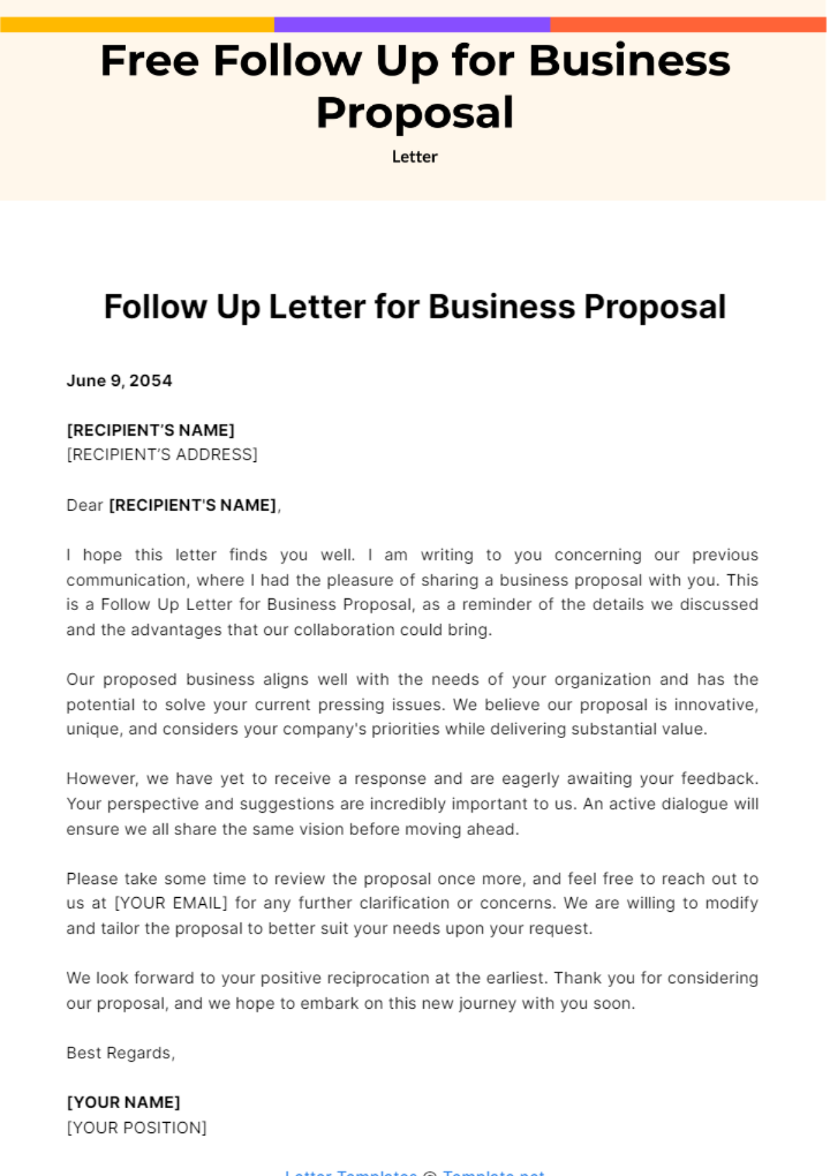 Free Follow Up Letter for Business Proposal Template
