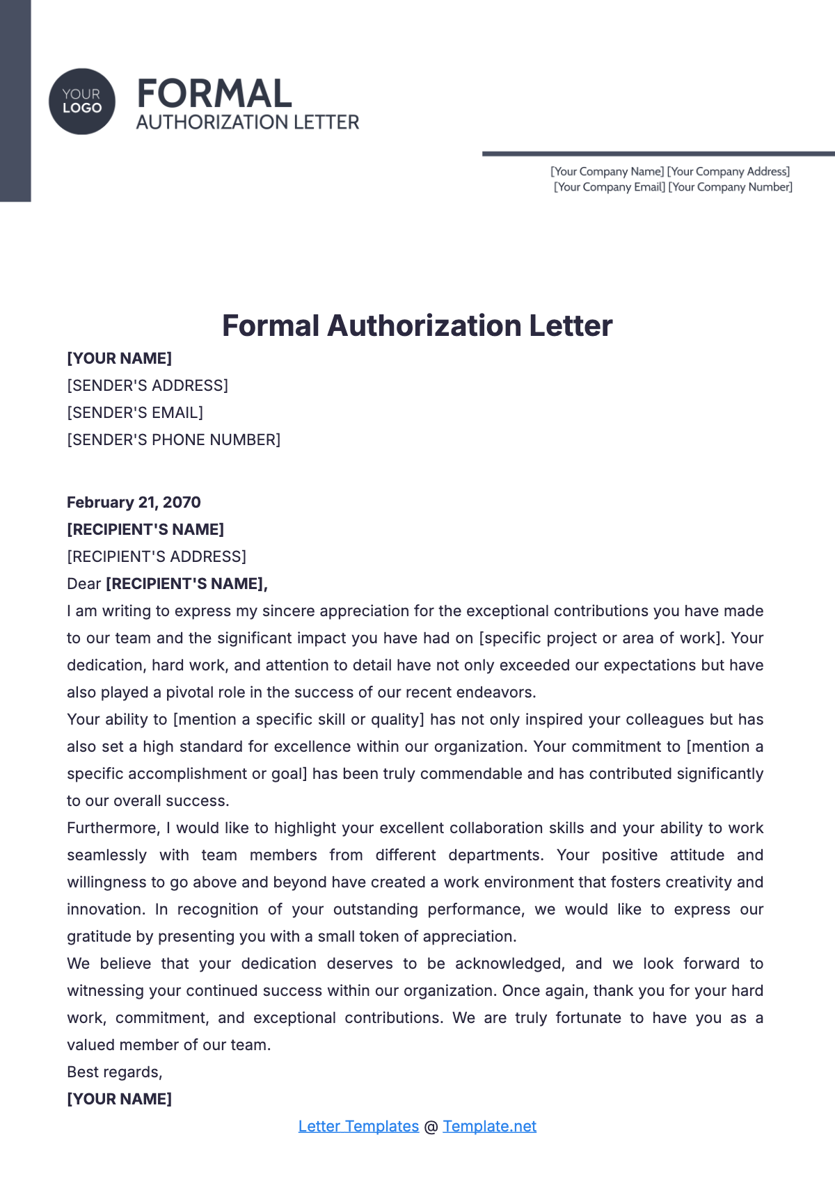 Formal Authorization Letter Design Template - Edit Online & Download