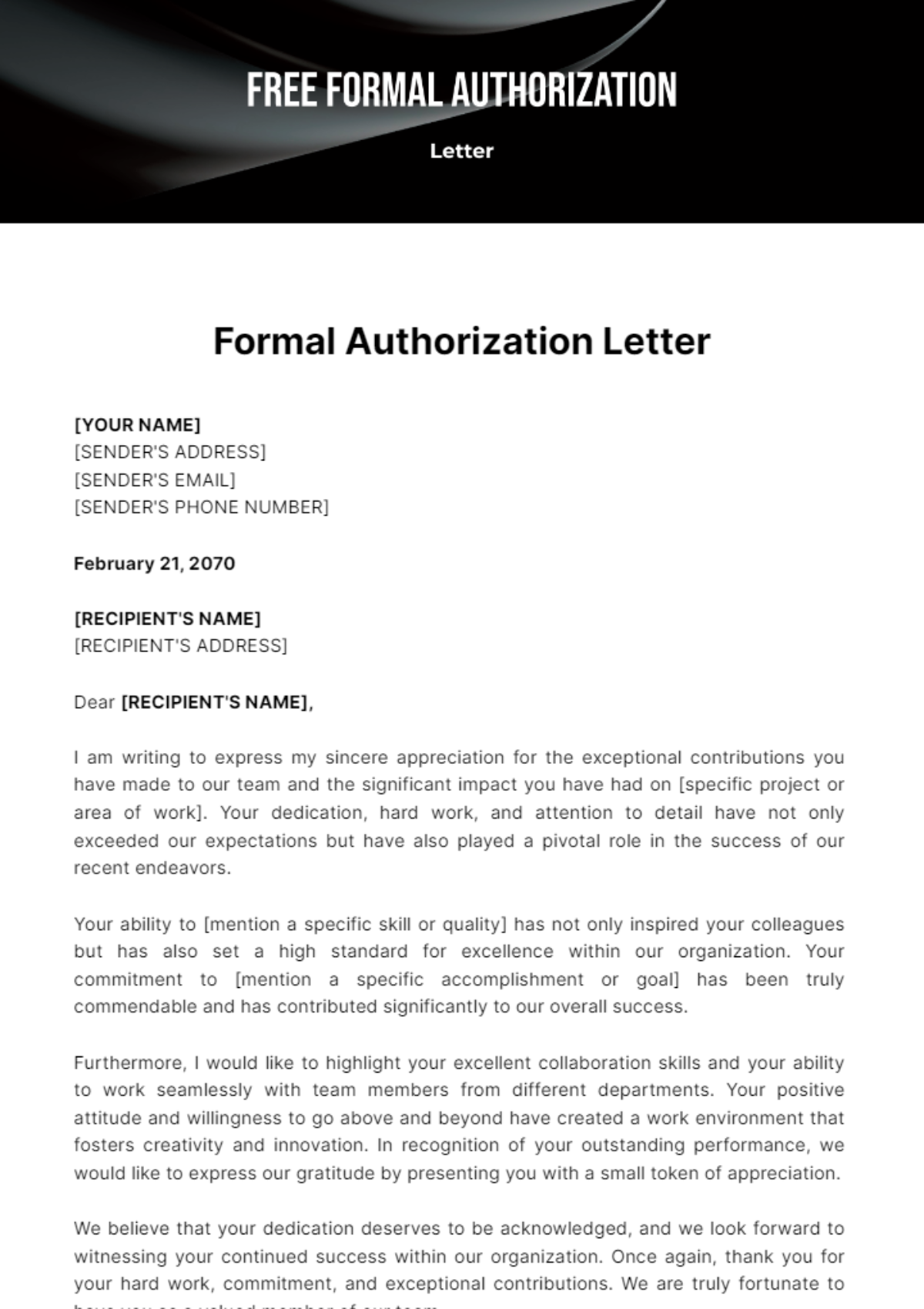 Free Formal Authorization Letter Template