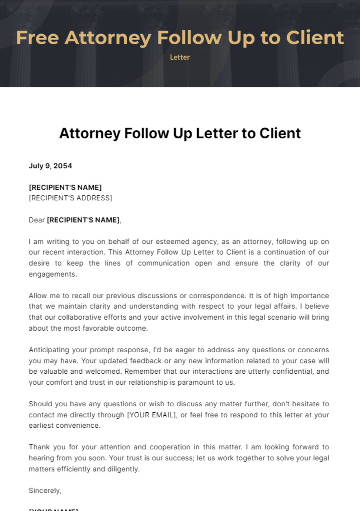 Free Attorney Follow Up Letter to Client Template