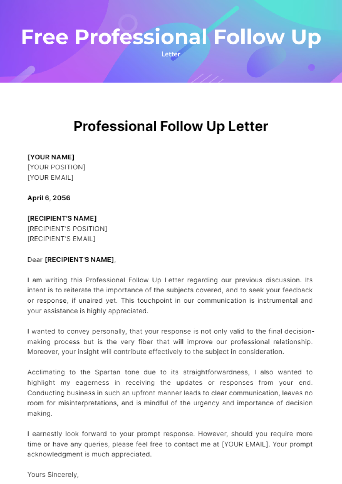 Free Professional Follow Up Letter Template