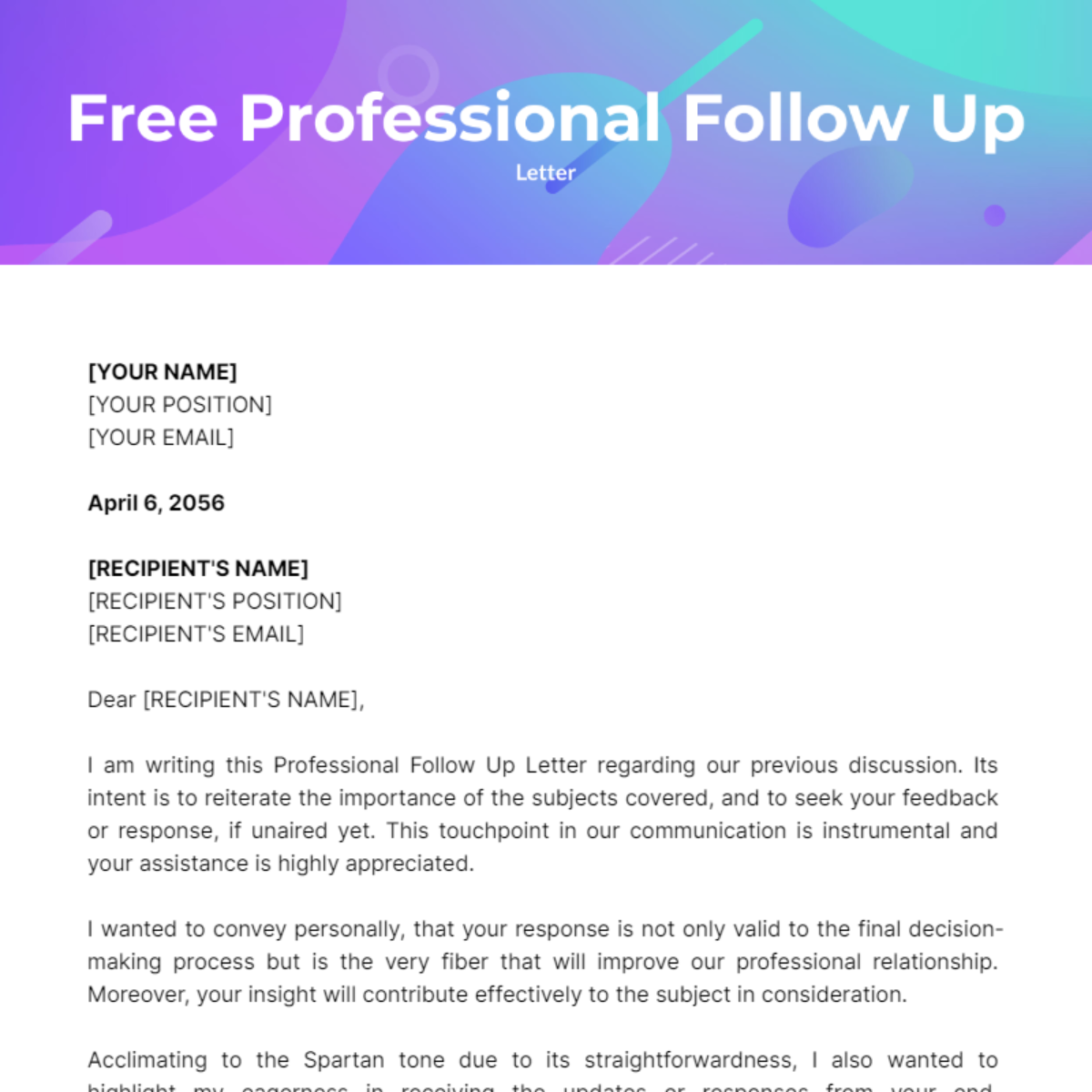 Professional Follow Up Letter Template