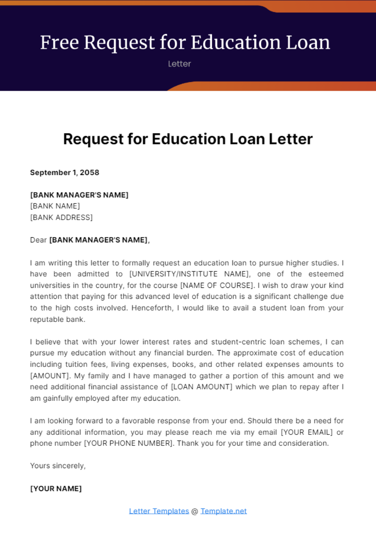 Free Request for Education Loan Letter Template