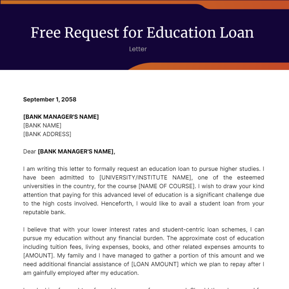 Request for Education Loan Letter Template