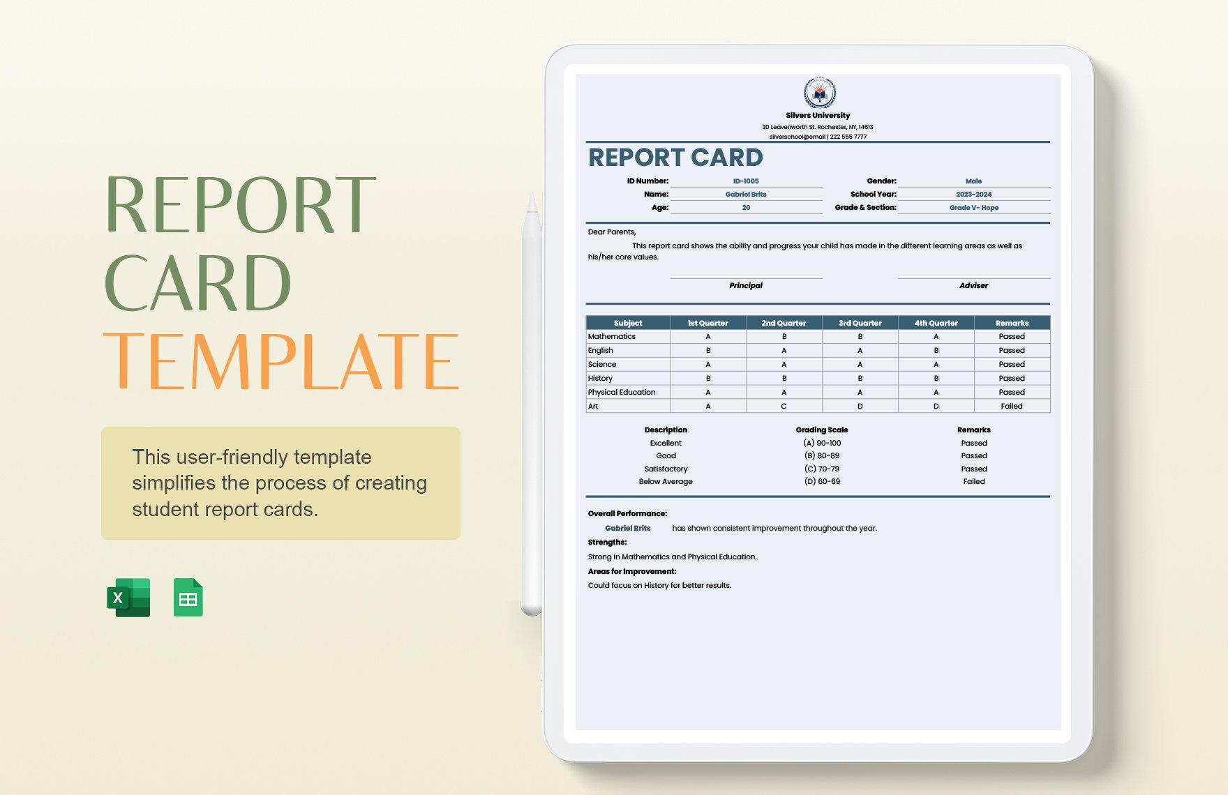 Free Report Card Template in Excel, Google Sheets