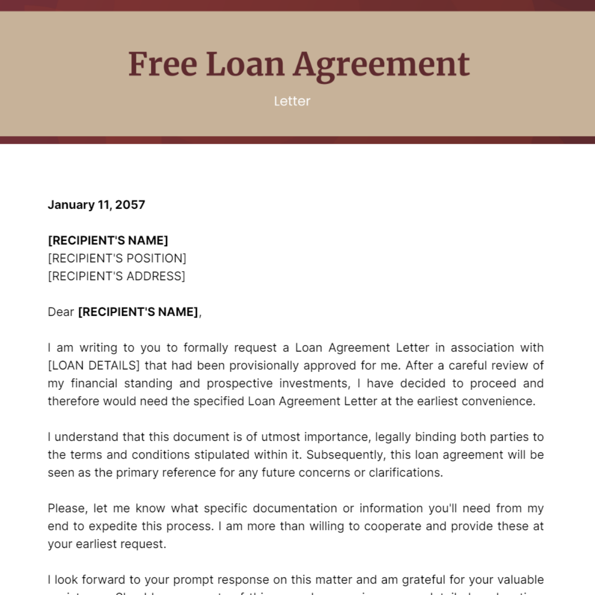 Loan Agreement Letter Template