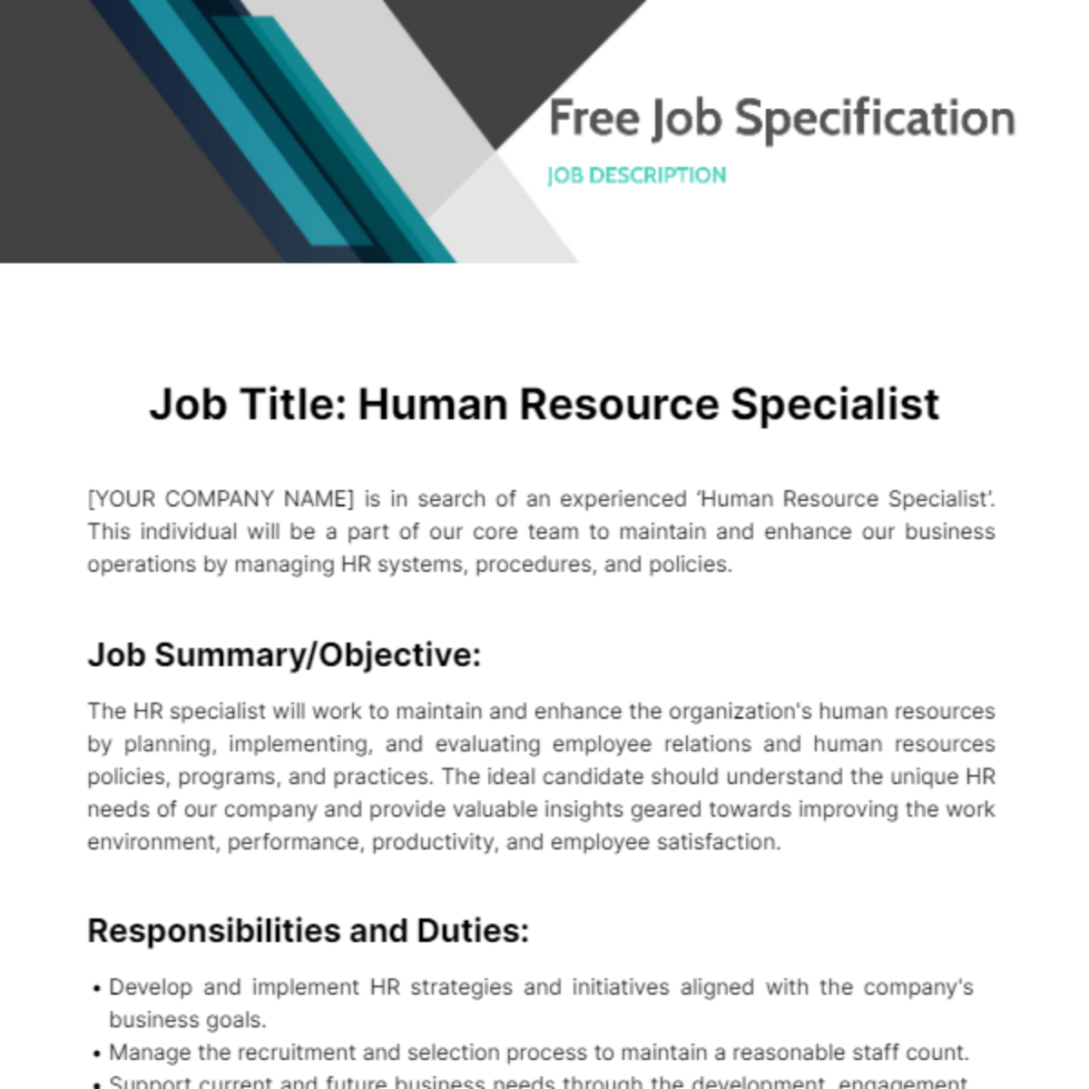 Free Job Specification Edit Online Download Template free-job-specification-edit-online-download-template