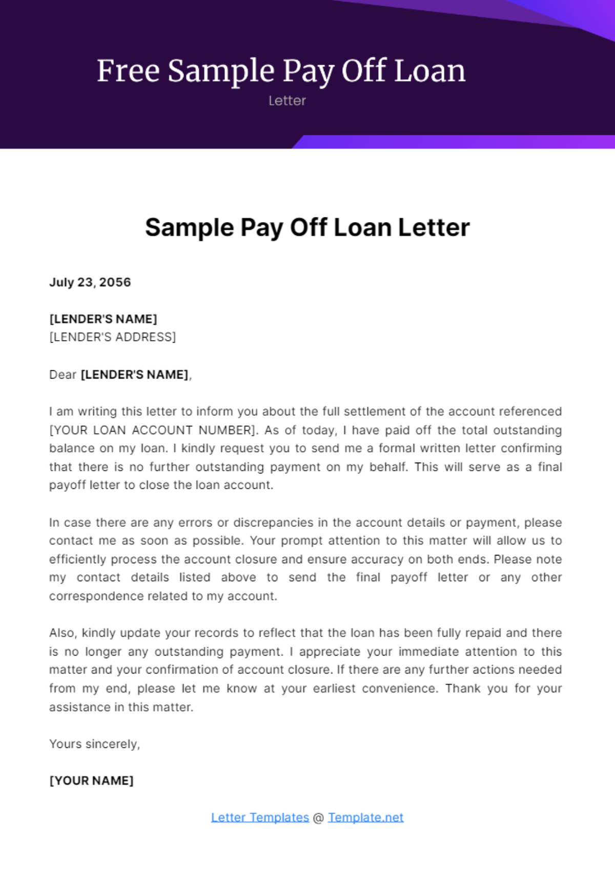 Free Sample Pay Off Loan Letter Template