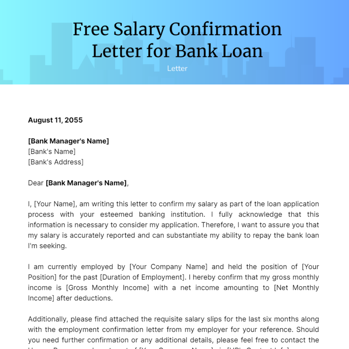 Salary Confirmation Letter for Bank Loan Template